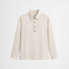 Cream linen blend long sleeve shirt with relaxed fit and lightweight minimalist styling by DAHAR.