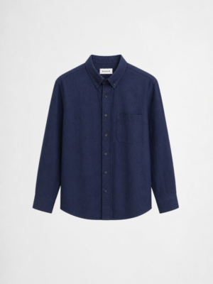 THE STUDIO SHIRT in navy with relaxed fit, chest pocket detail, and minimalist everyday styling by DAHAR.