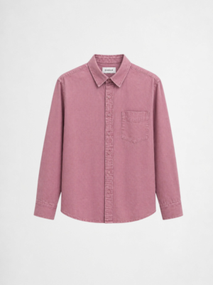 Relaxed fit washed cotton shirt with chest pocket detail and casual minimalist styling by DAHAR.