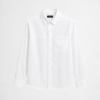 White cotton poplin long sleeve shirt with clean structured silhouette and minimalist styling by DAHAR.
