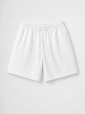 Men's breathable linen blend drawstring shorts with an elastic waistband and side pockets.