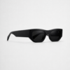 Matte black sunglasses with UV400 protection and angular full-rim frame.
