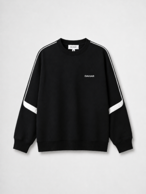 Black heavyweight crewneck sweatshirt with contrast sleeve detailing.