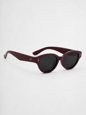 Burgundy acetate sunglasses with UV400 protection and rounded frame.
